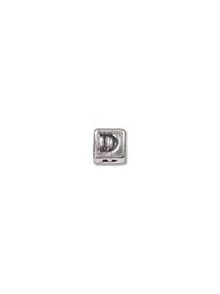 St.Silver Cube Bead 3.5x3.5mm Letter D