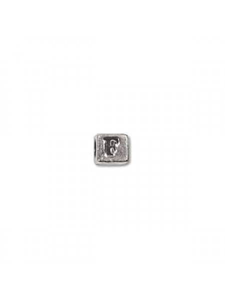 St.Silver Cube Bead 3.5x3.5mm Letter F