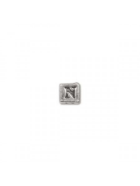 St.Silver Cube Bead 3.5x3.5mm Letter N