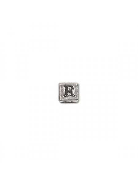 St.Silver Cube Bead 3.5x3.5mm Letter R