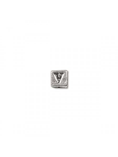 St.Silver Cube Bead 3.5x3.5mm Letter V