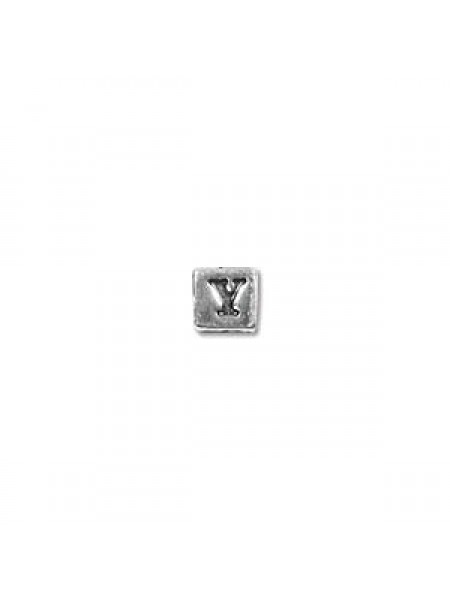 St.Silver Cube Bead 3.5x3.5mm Letter Y